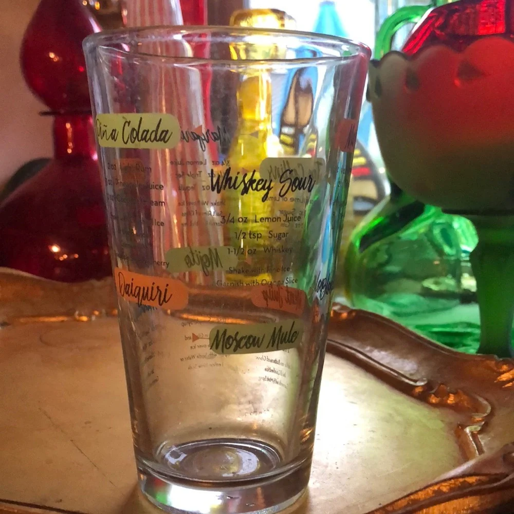 ❤️VINTAGE Cocktail Recipe Glass with Colorful Accents 🧡